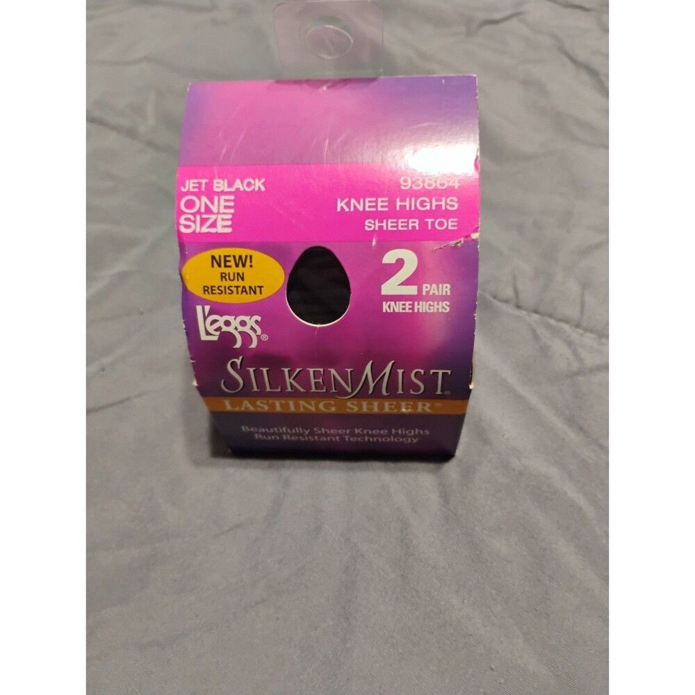 L'eggs Jet Black One Size 93864 Knee Highs Sheer Toe 2 Pair Silken Mist
